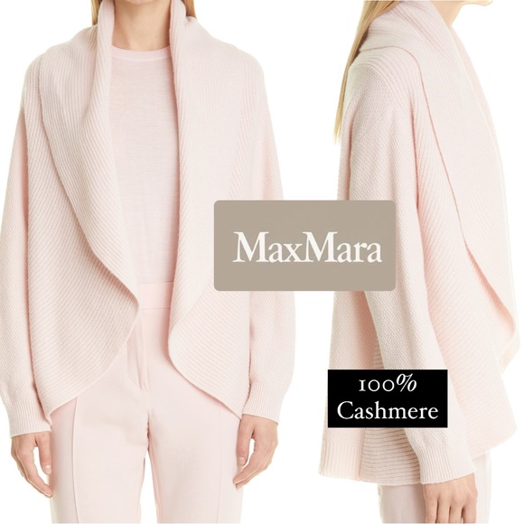 MaxMara Max Mara Rollio 100% Cashmere Mixed-Knit Cardigan Powder Pink Open Front - Picture 1 of 17